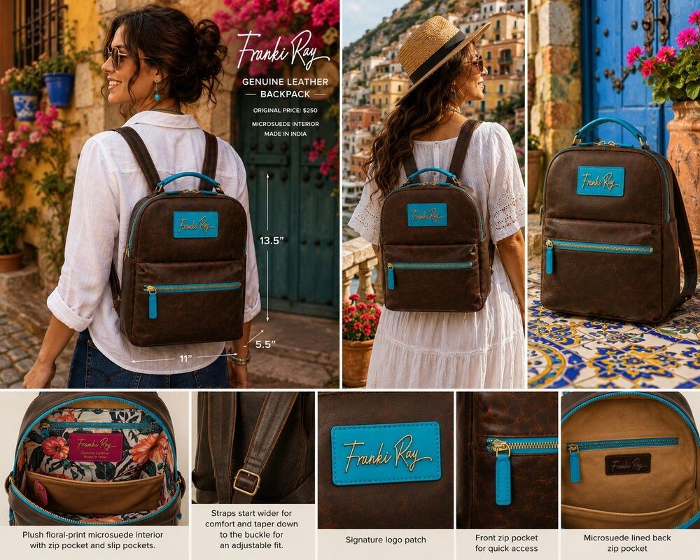 Franki Ray Salacious Sasha Women Brown Full Grain Leather Handbag Turquoise Bag